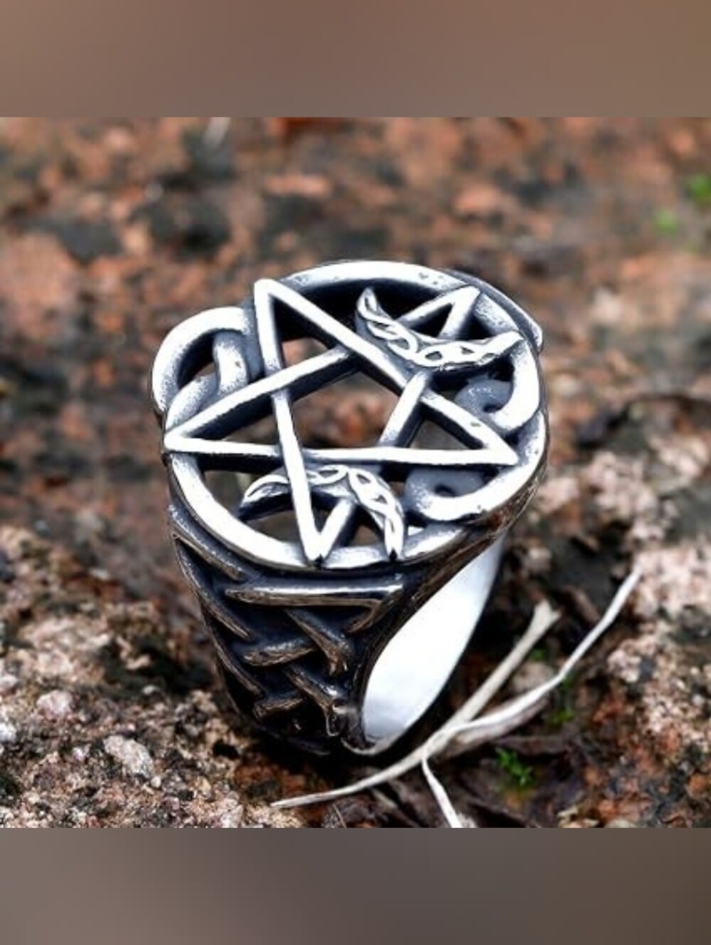 Silver Pentagram Celtic Unisex Ring - Silver